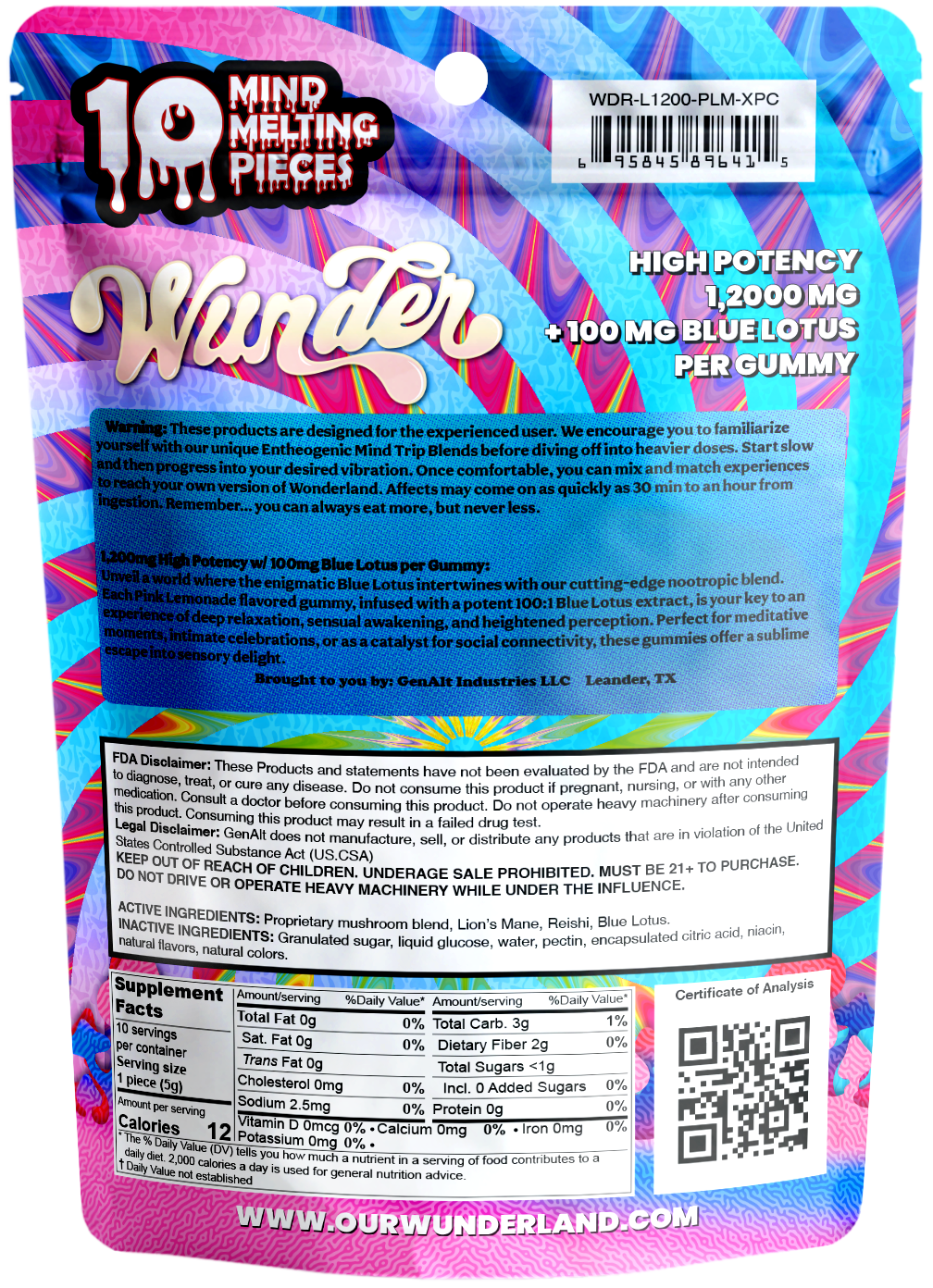 Wunder High Potency Mushroom Gummies — Grape (12,000 mg blend)