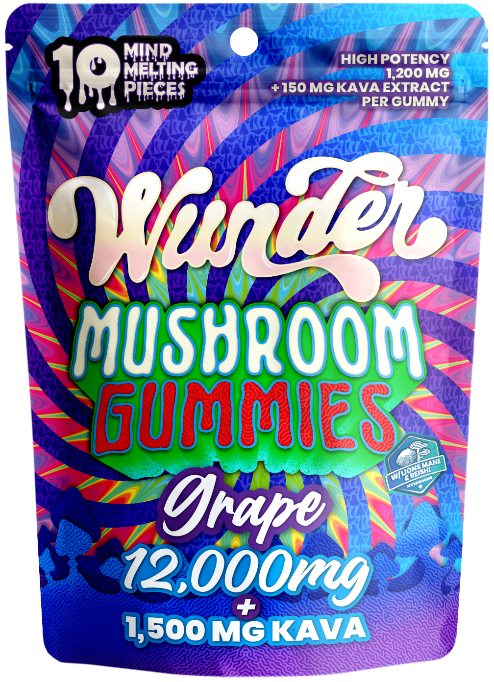 Wunder High Potency Mushroom Gummies — Grape (12,000 mg blend)
